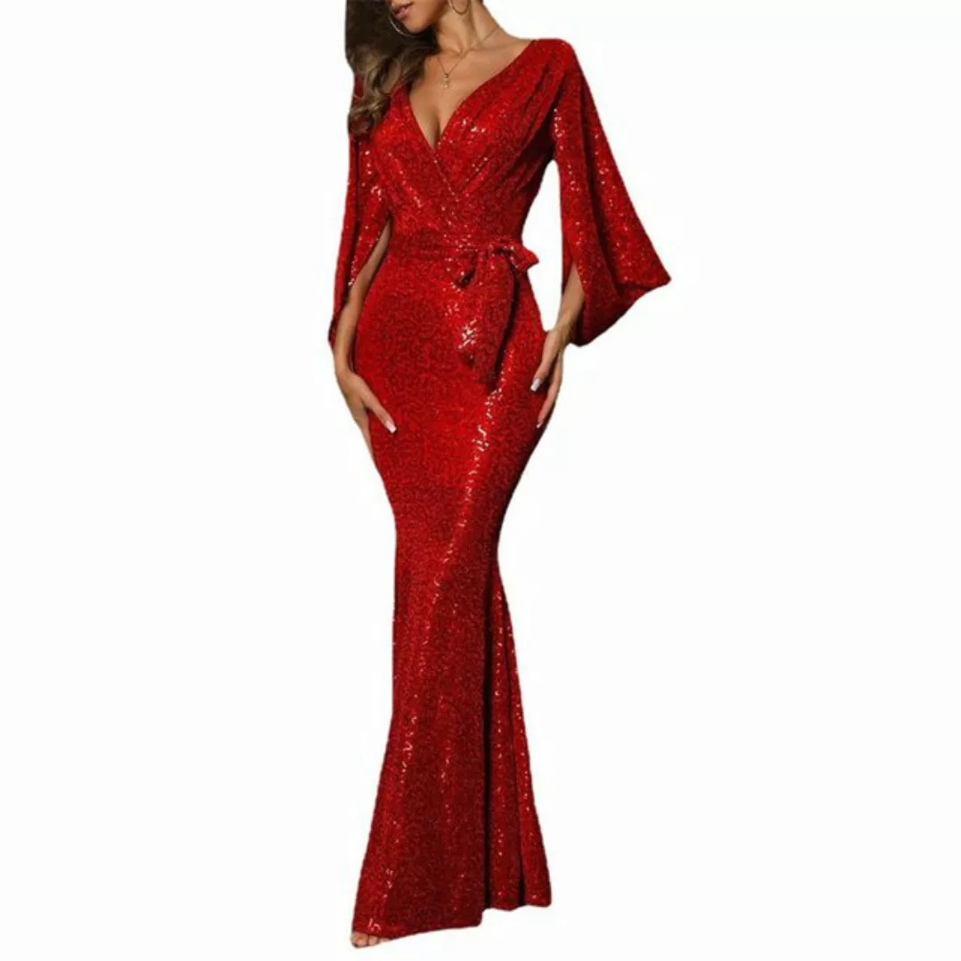 RUZU UG Abendkleid Damen kleid V-Ausschnitt bodenlanger Rock Bankettkleid P günstig online kaufen