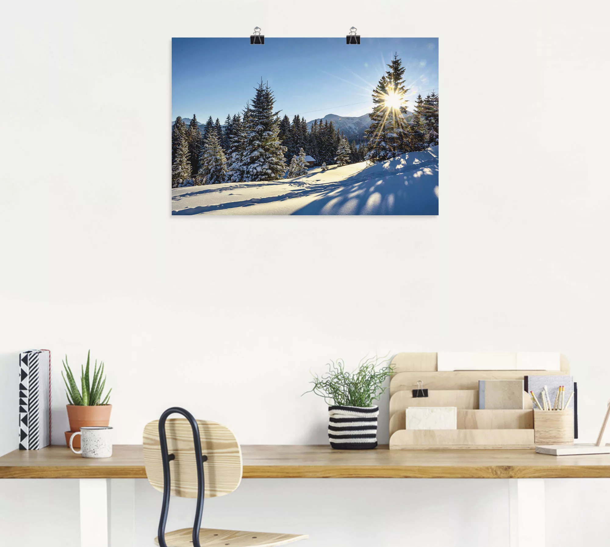 Artland Poster "Winterlandschaft mit Sonnenstern", Berge, (1 St.), als Alub günstig online kaufen