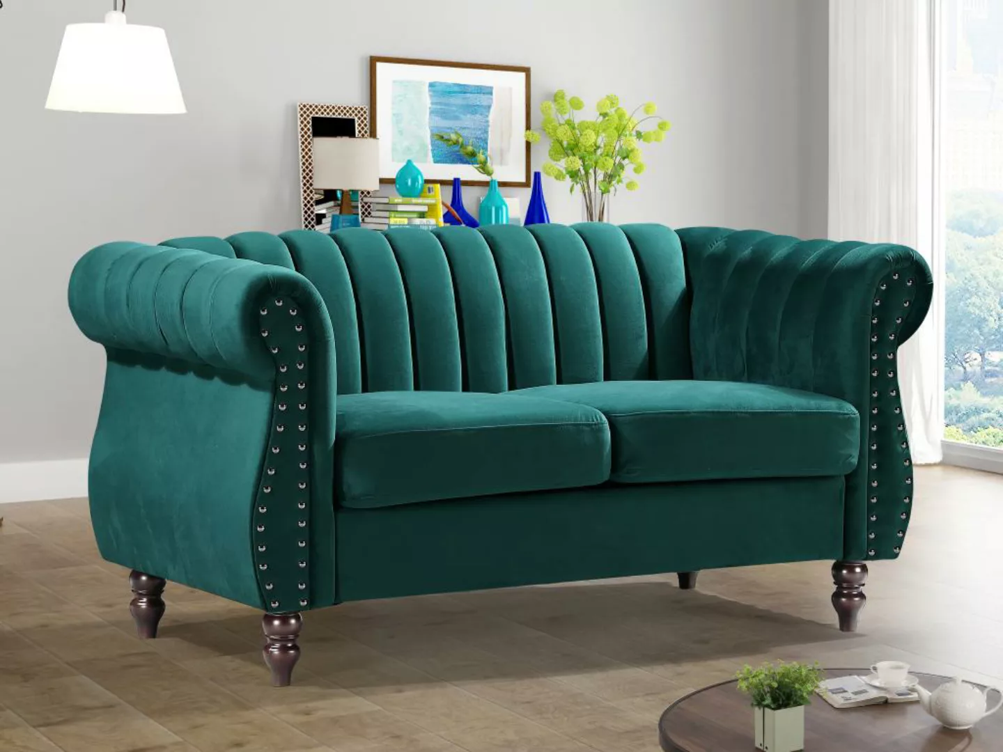 Chesterfield-Sofa - 2-Sitzer - Samt - Smaragdgrün - TRUMBO günstig online kaufen