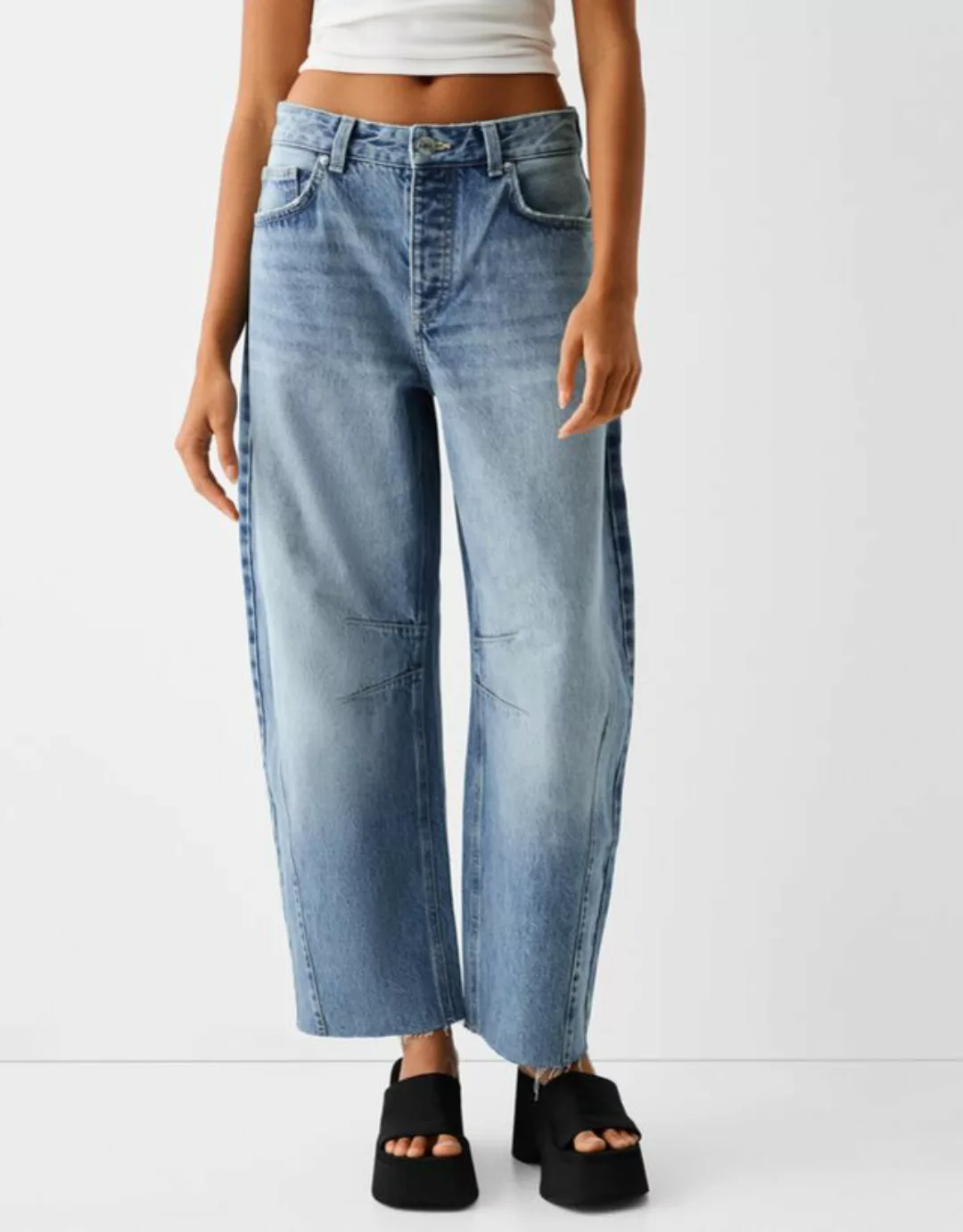 Bershka Barrel-Jeans Damen 40 Ausgewaschenes Blau günstig online kaufen