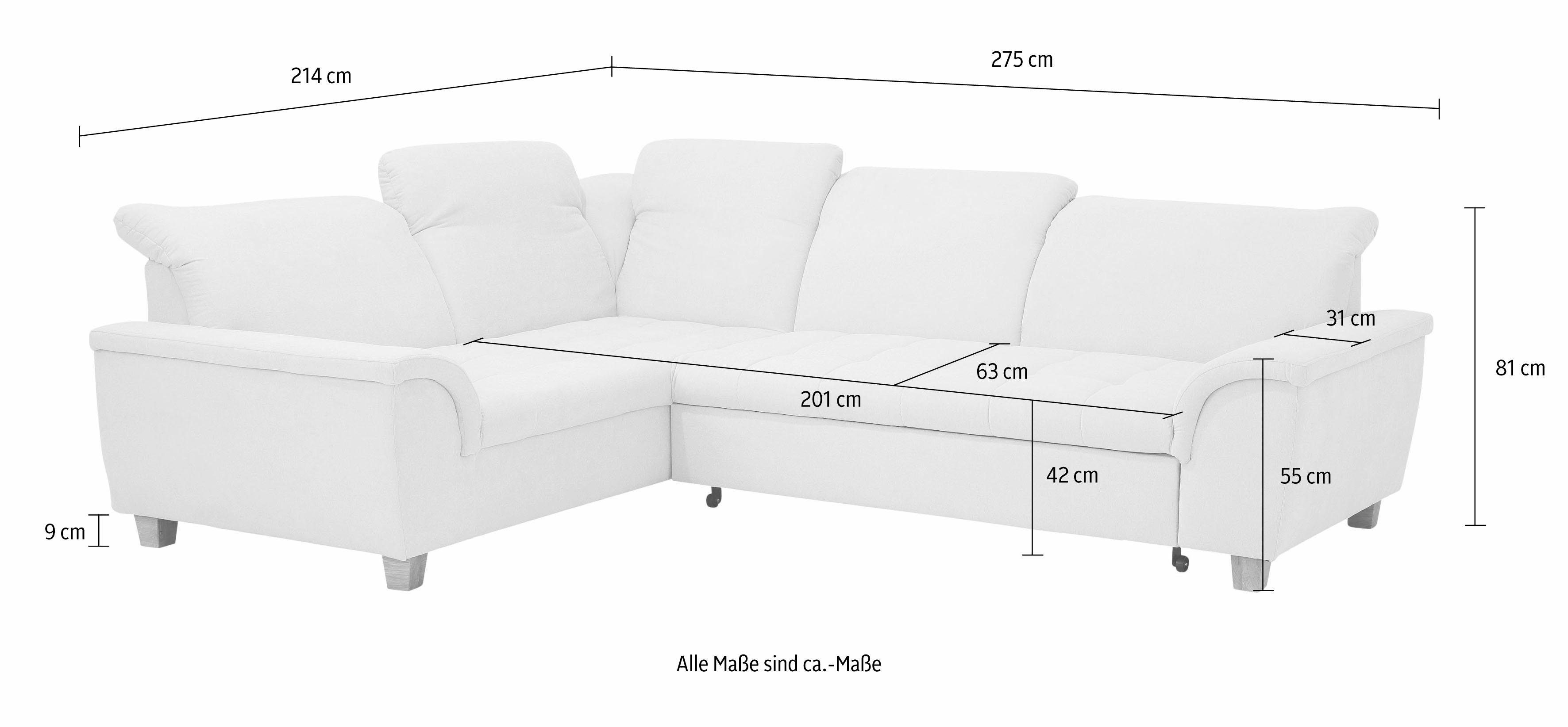 Home affaire Ecksofa "Lyla L-Form", wahlweise mit Rückenfunktion und Bettfu günstig online kaufen