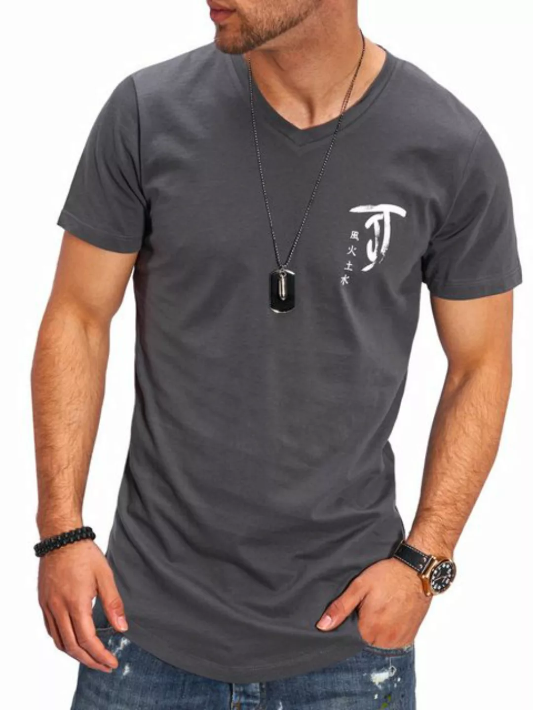 Jack & Jones T-Shirt JJJORCHINTEE Herren mit Print V-Neck günstig online kaufen