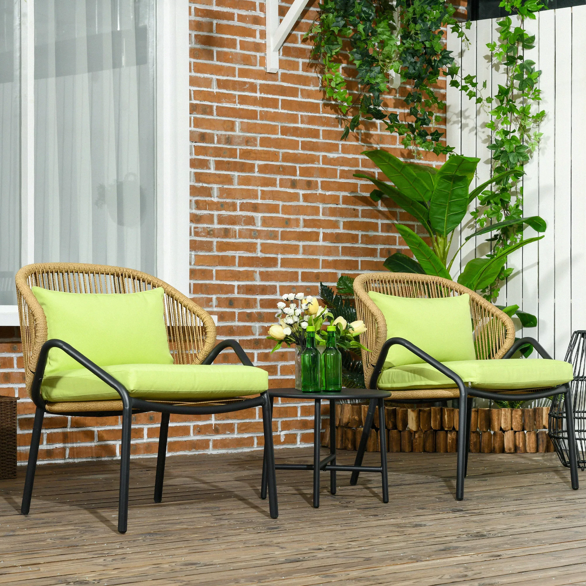 Outsunny 3-teilige Rattan Gartenmöbel-Set, Gartengarnitur mit 2 Gartenstühl günstig online kaufen