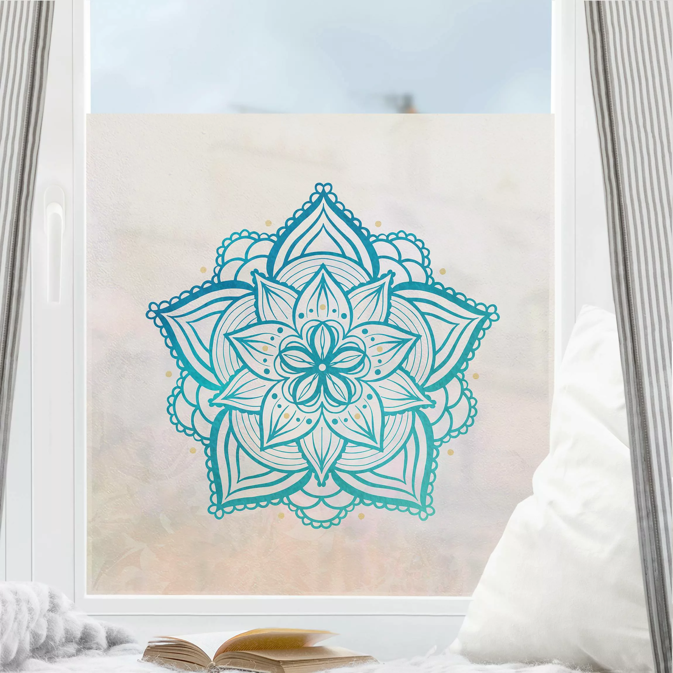 Fensterfolie Mandala Illustration gold blau günstig online kaufen