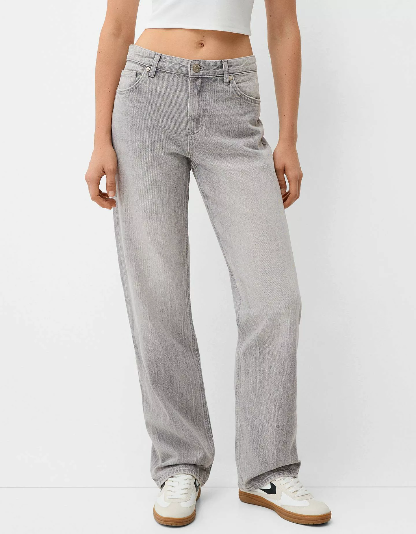 Bershka Straight Fit Jeans Damen 36 Grau günstig online kaufen