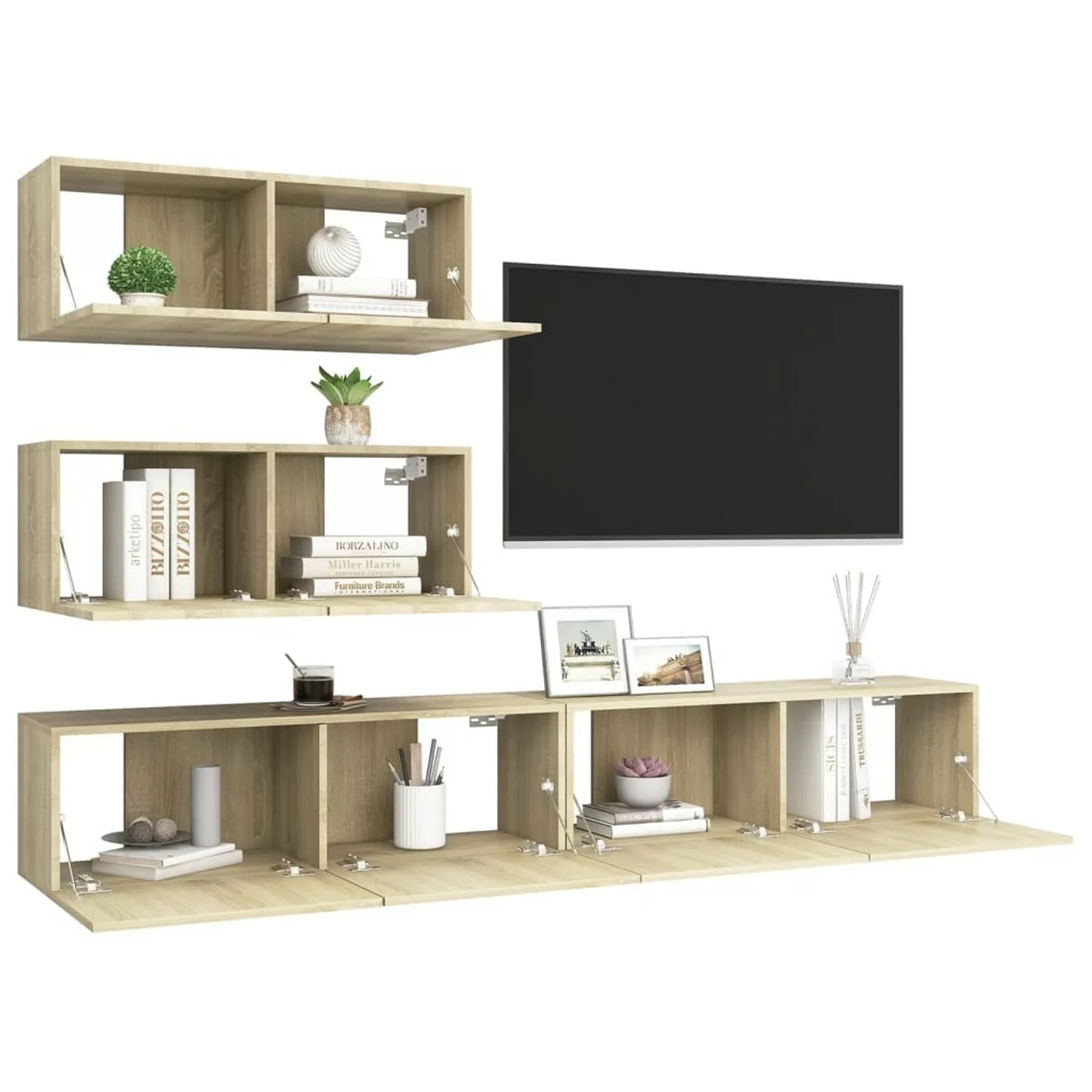 vidaXL TV-Schrank 4tlg TV Schrank Set Hängeschrank Wohnwand Fernsehschrank günstig online kaufen