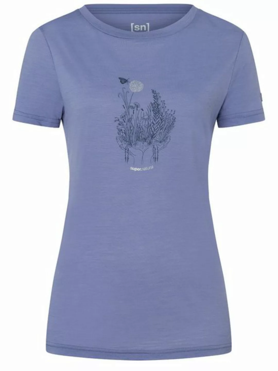 SUPER.NATURAL T-Shirt für Damen, Merino FLOWERHANDS Blumen Motiv, bunt, cas günstig online kaufen