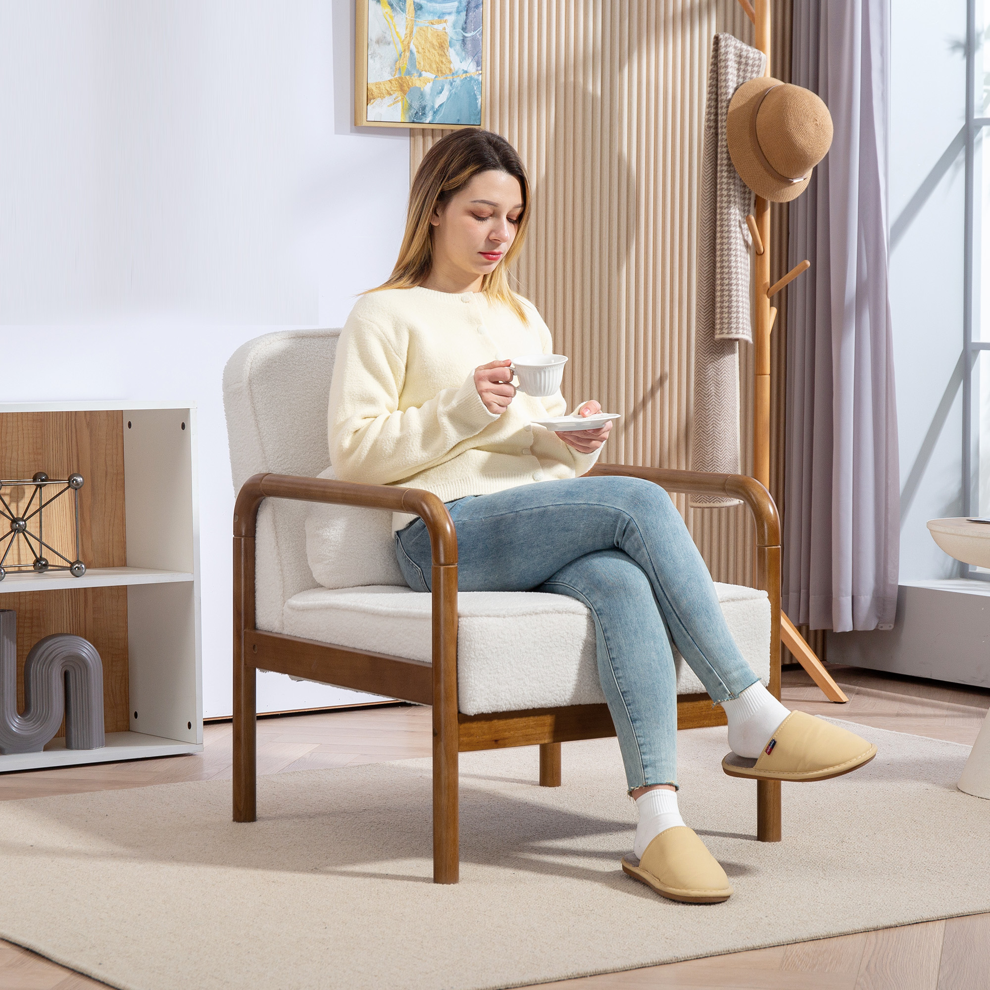 HOMCOM Salonstuhl aus Schlingengewebe, moderner Relaxsessel mit Kissen und günstig online kaufen