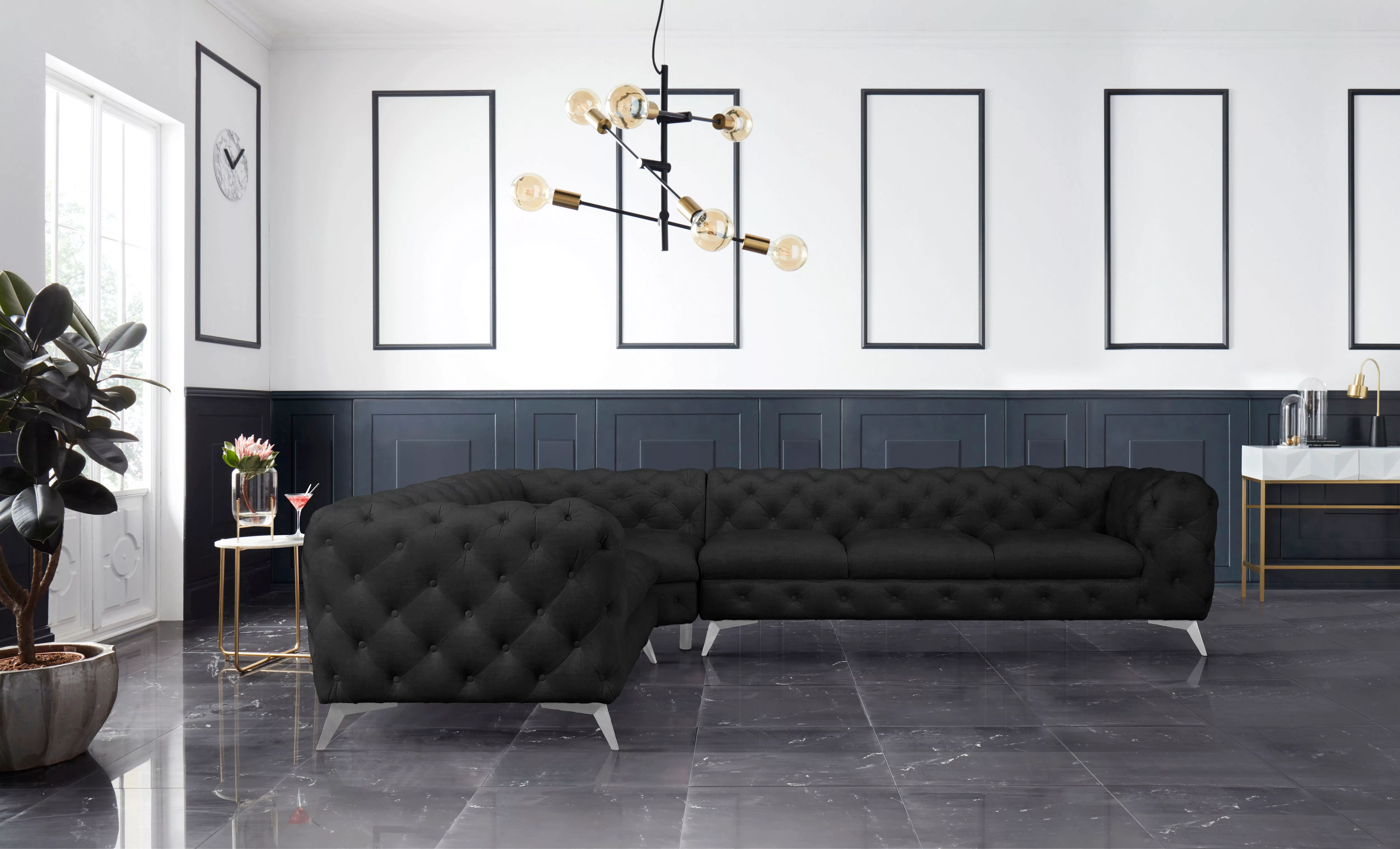 Leonique Chesterfield-Sofa "Ecksofa GLYNIS L-Form mit Wellenunterfederung, günstig online kaufen