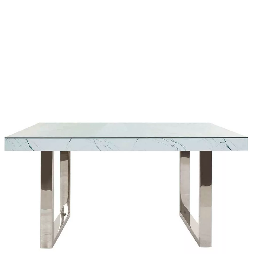 Tisch Esszimmer in Weiß Grau Chrom Metall Bügelgestell günstig online kaufen