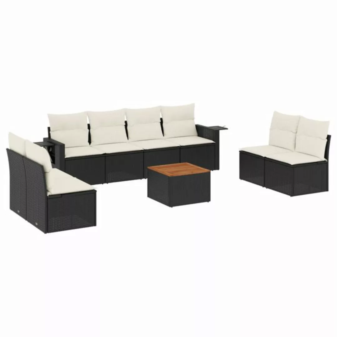 vidaXL Loungesofa 9-tlg. Garten-Sofagarnitur mit Kissen Schwarz Poly Rattan günstig online kaufen