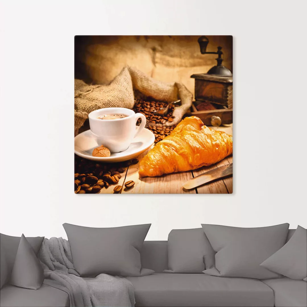 Artland Wandbild "Kaffeetasse mit Croissant", Getränke, (1 St.), als Leinwa günstig online kaufen