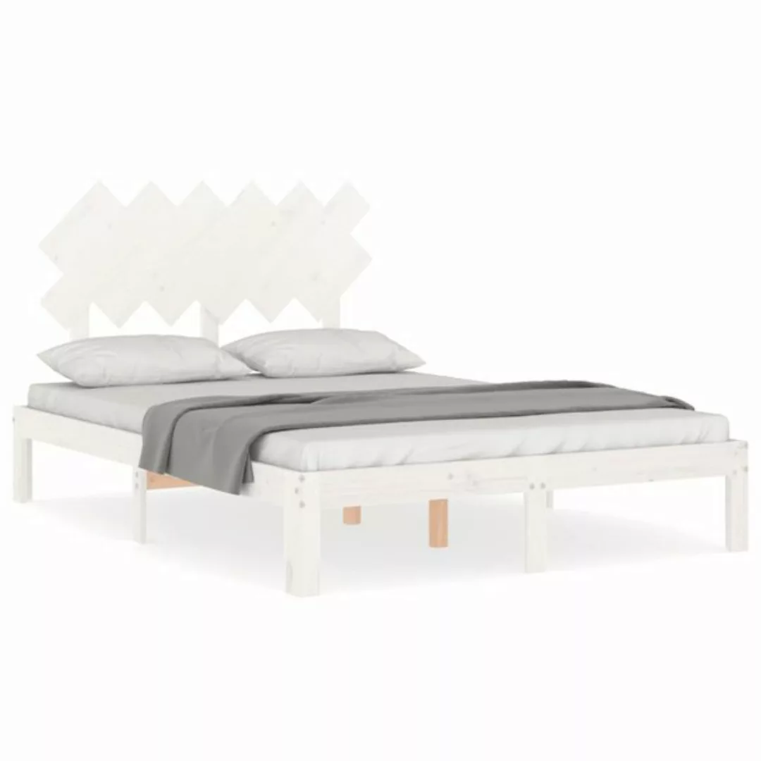 vidaXL Bett Massivholzbett mit Kopfteil Weiß günstig online kaufen