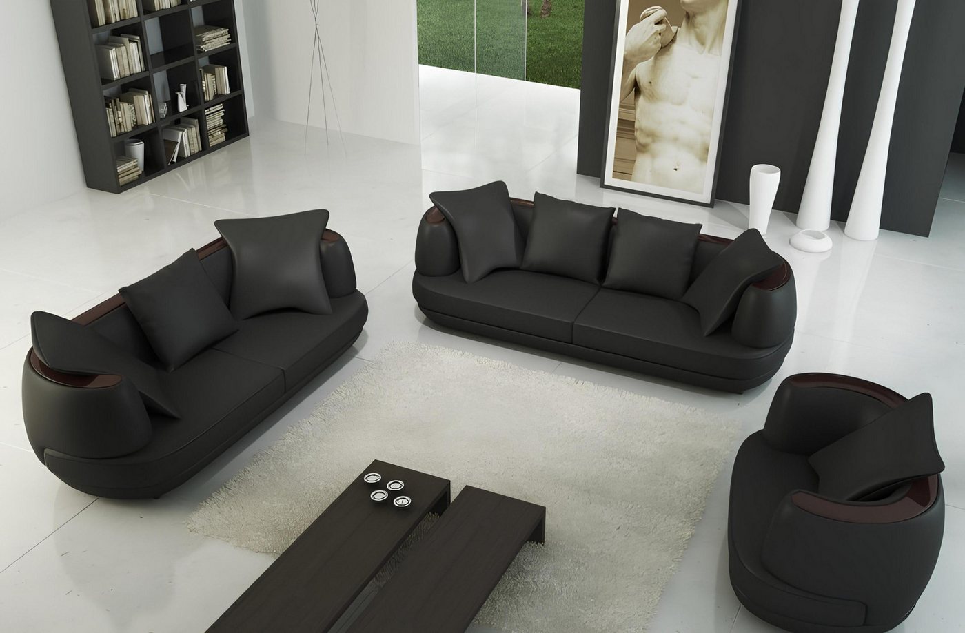 Xlmoebel Sofa Neues klassisches Ledersofa-Set mit USB-Anschluss, bestehend günstig online kaufen