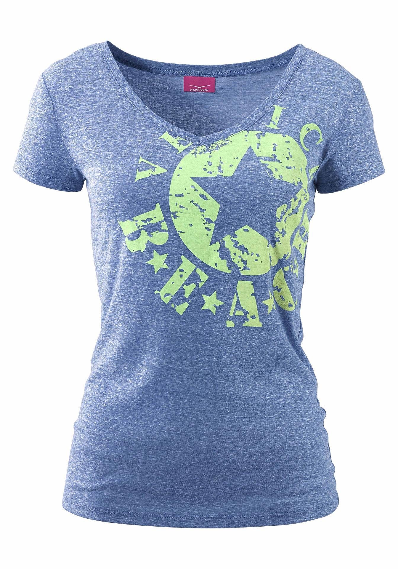Venice Beach Strandshirt, mit Logo-Druck aus melierter Ware, Vintage-Look, günstig online kaufen