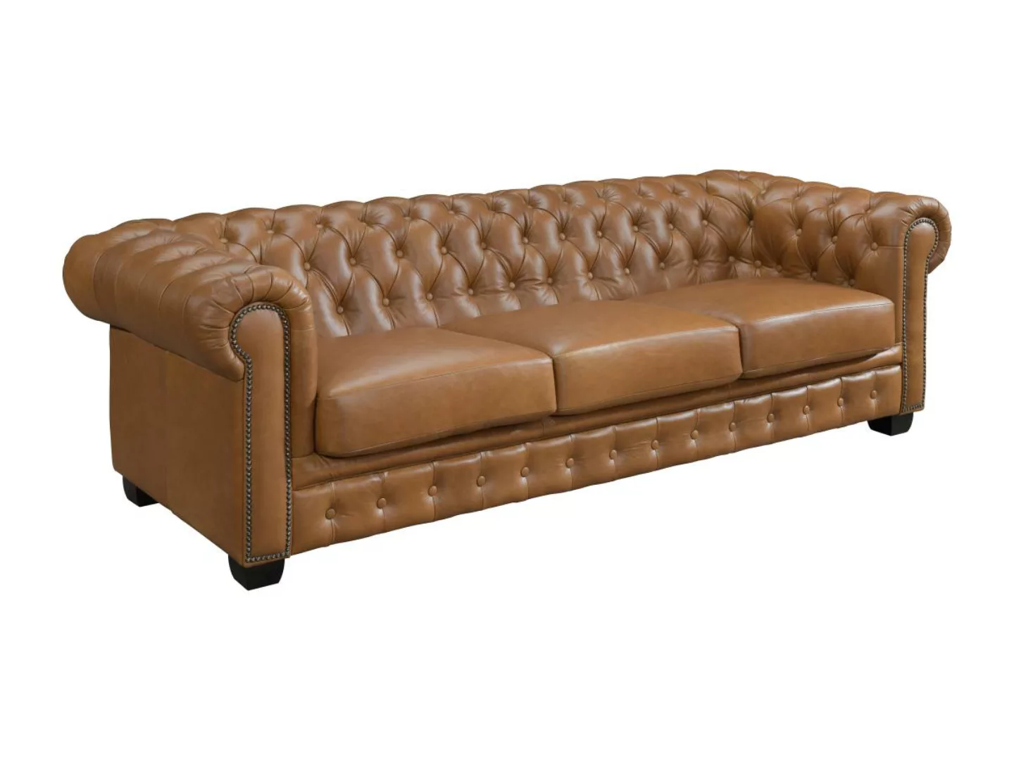 Chesterfield Ledersofa 4-Sitzer - Büffelleder - Karamellbraun - BRENTON günstig online kaufen