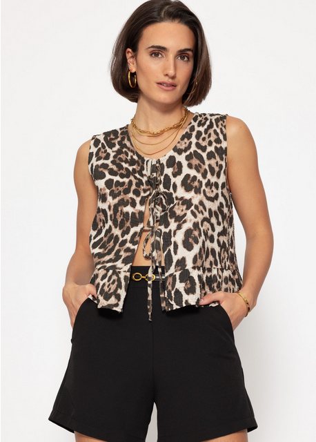 SASSYCLASSY T-Shirt Leichtes Top Damen mit Leoprint und Schleifen Rundhalsa günstig online kaufen