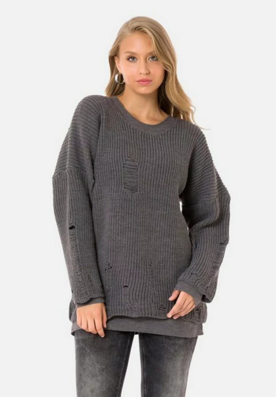 Cipo & Baxx Strickpullover mit kontrastfarbigem Longsleeve günstig online kaufen