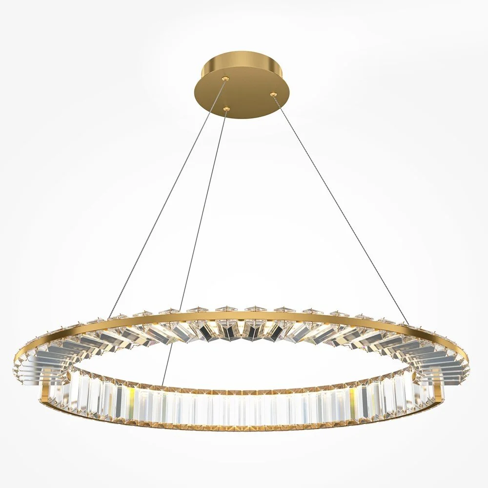LED Pendelleuchte Krone in Gold und Transparent 36W 2400lm 600mm günstig online kaufen