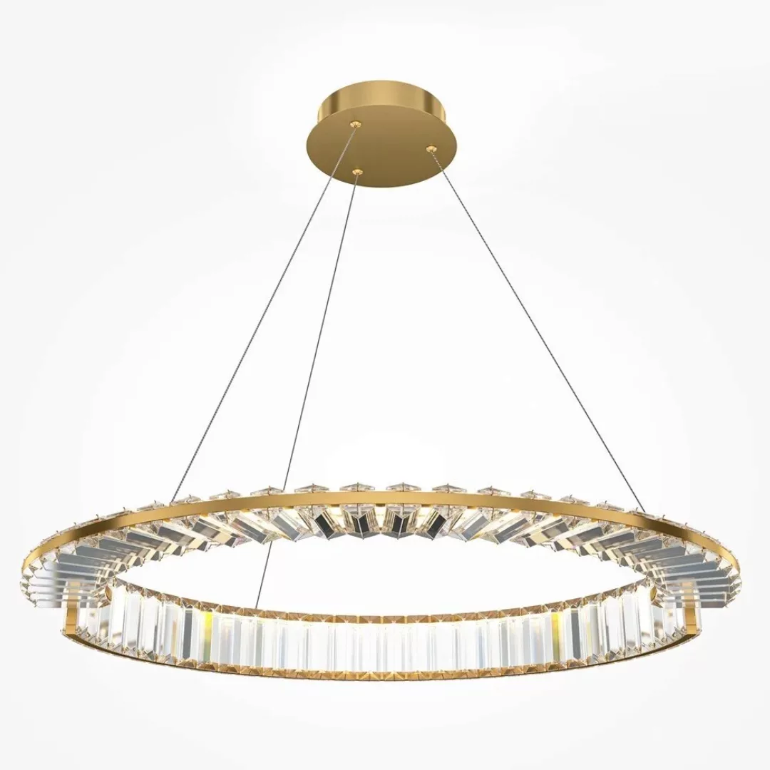 LED Pendelleuchte Krone in Gold und Transparent 36W 2400lm 600mm günstig online kaufen