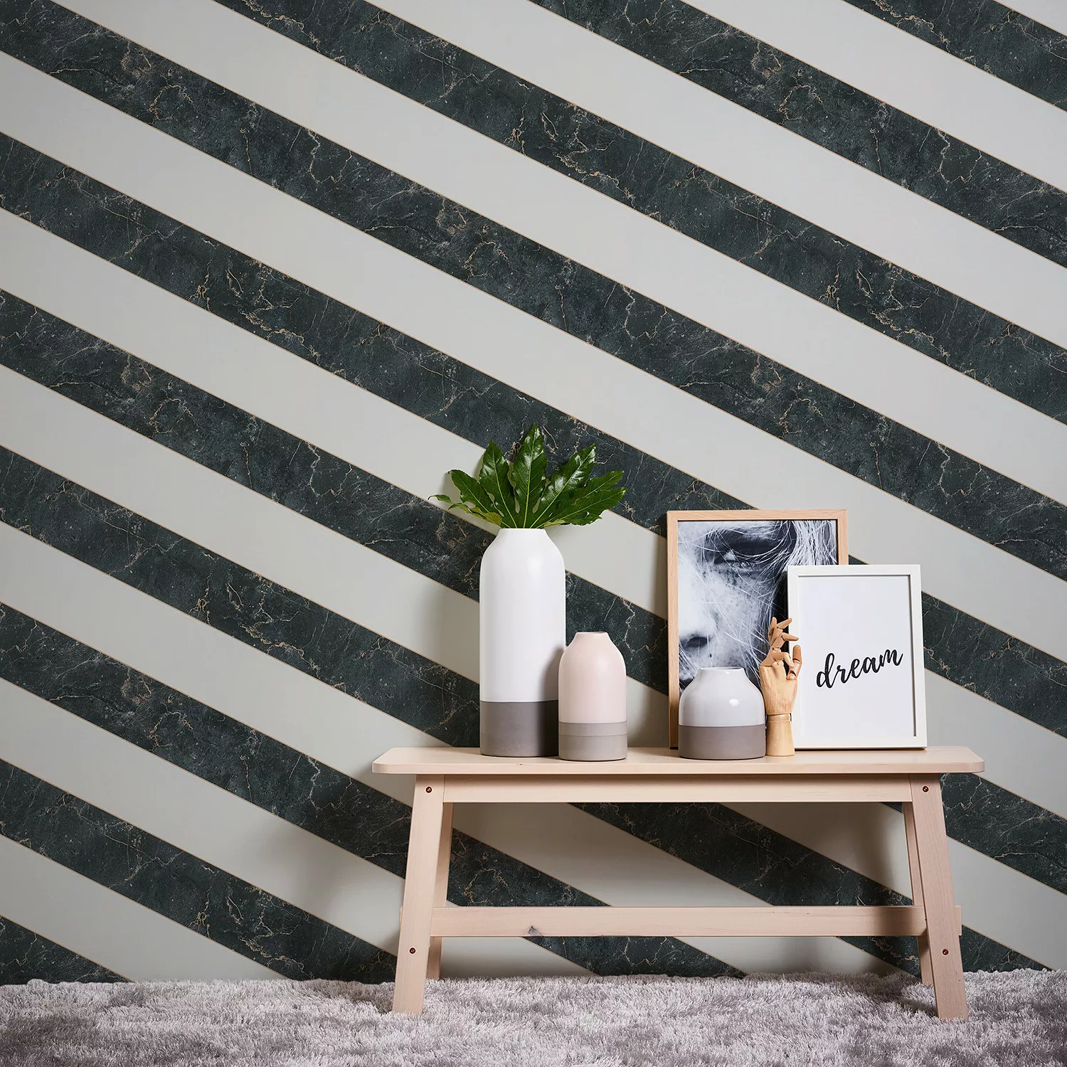Bricoflor Blockstreifen Tapete in Marmoroptik Moderne Vliestapete Diagonal günstig online kaufen