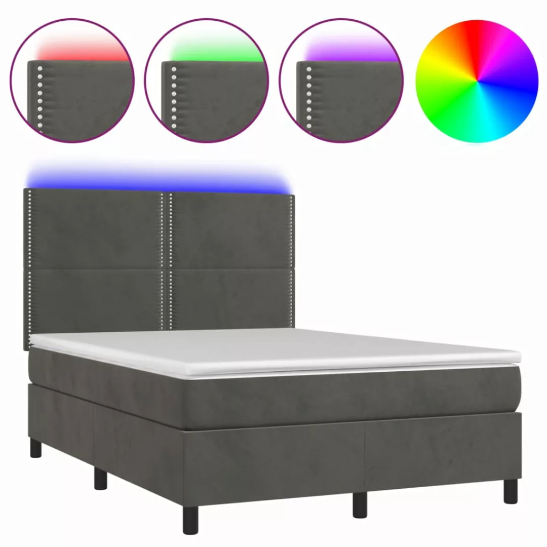 Vidaxl Boxspringbett Mit Matratze & Led Dunkelgrau 140x190 Cm Samt günstig online kaufen