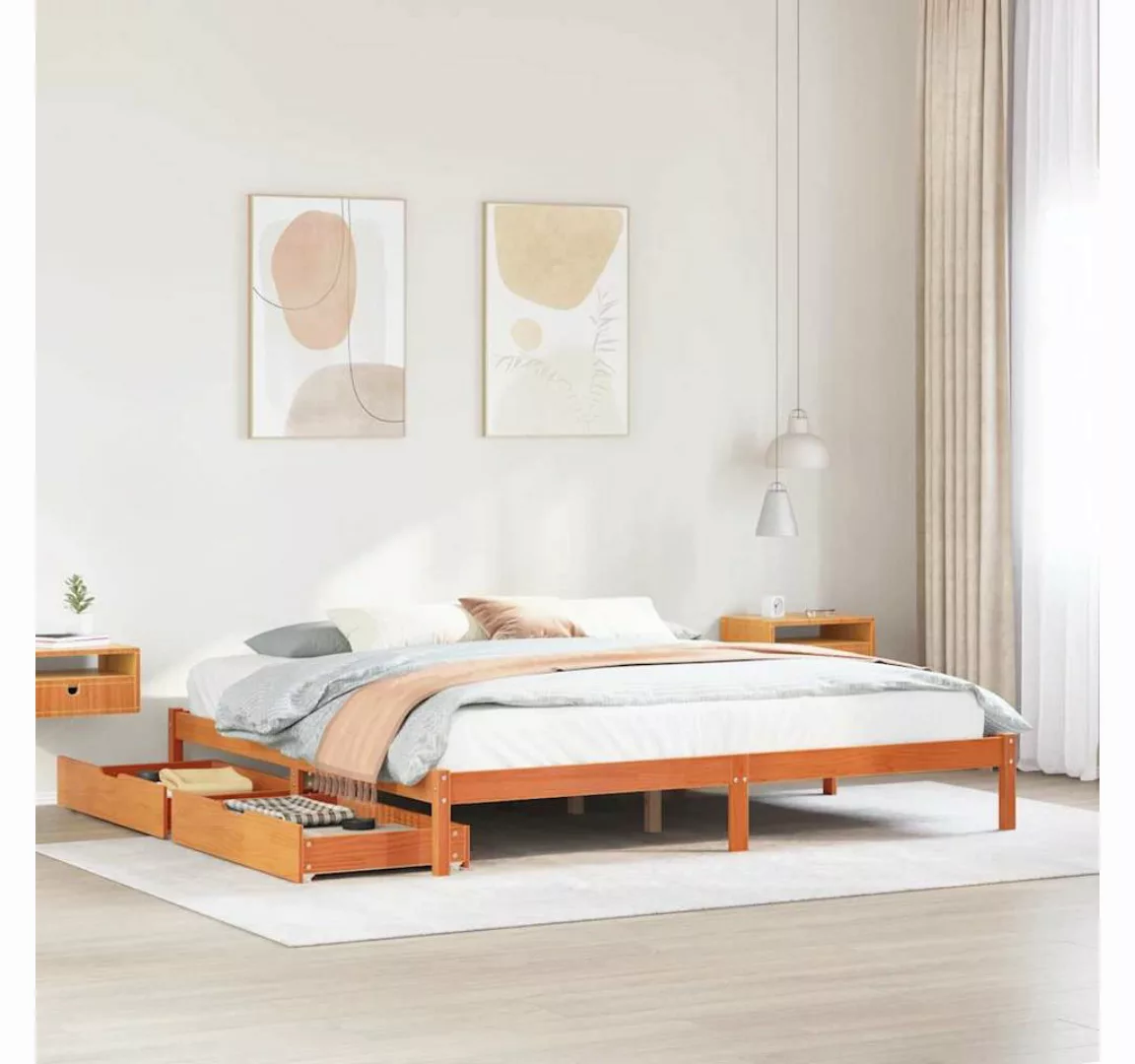 vidaXL Bett, Massivholzbett ohne Matratze Wachsbraun 200x200 Kiefernholz günstig online kaufen