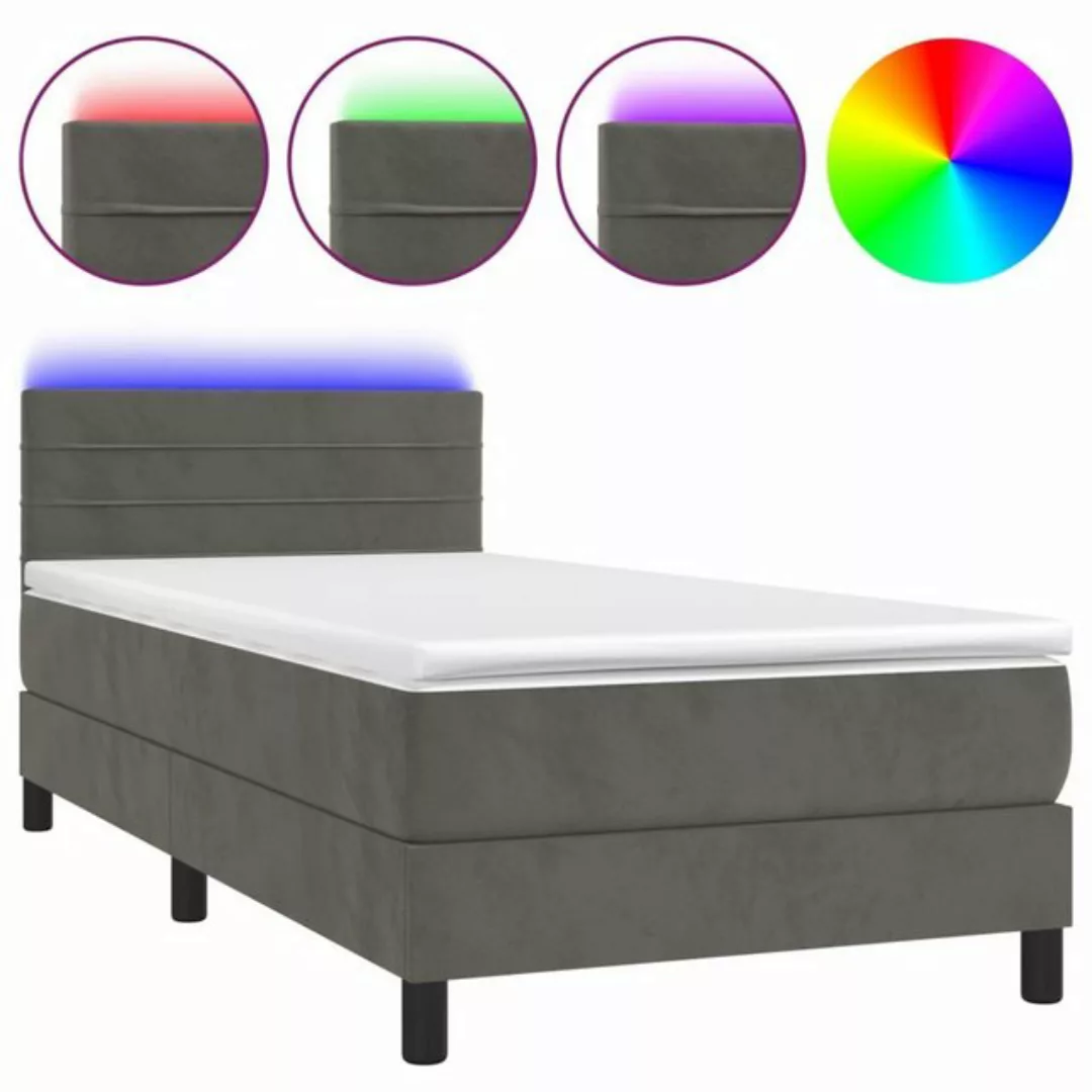 vidaXL Bettgestell Boxspringbett mit Matratze LED Dunkelgrau 100x200 cm Sam günstig online kaufen