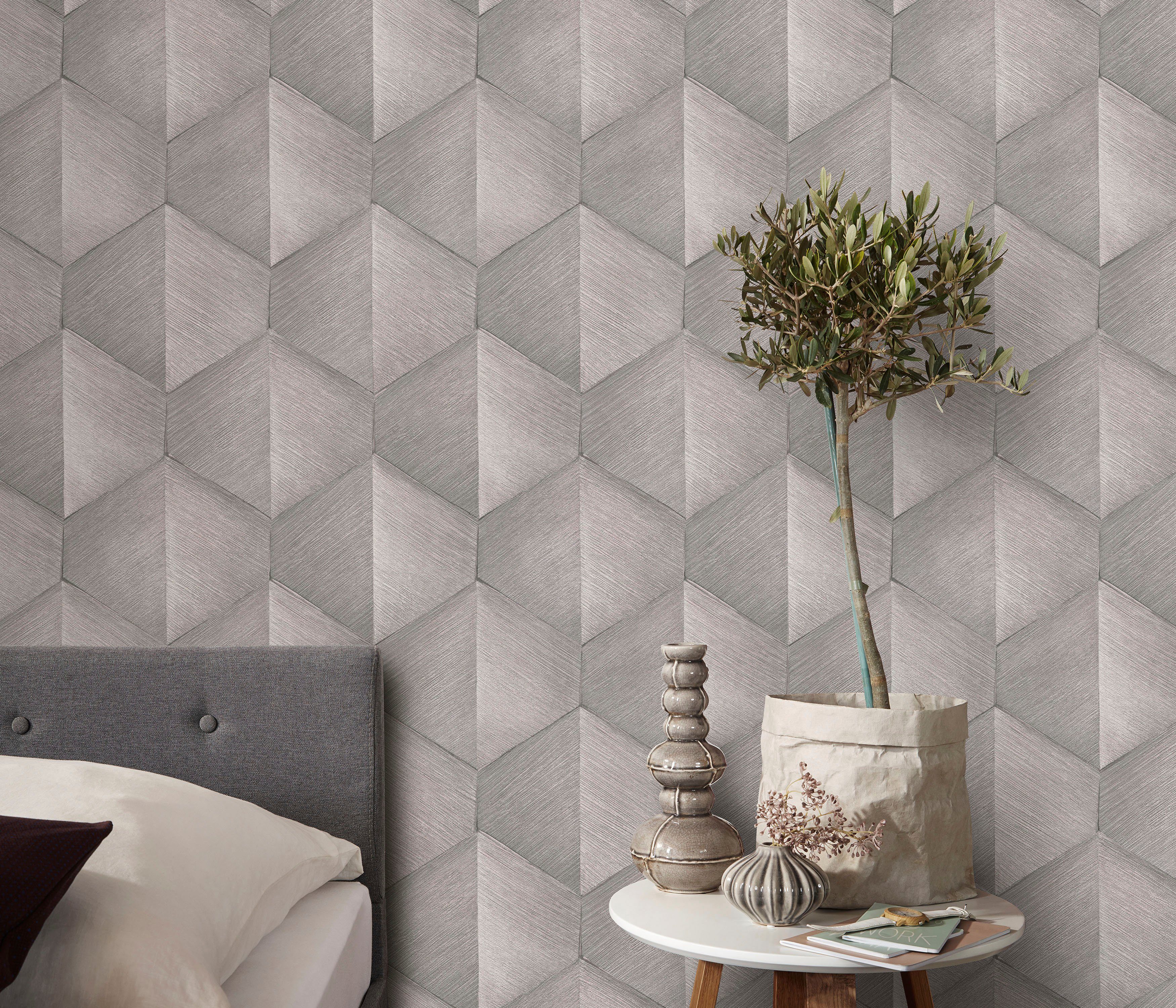 Bricoflor Lila Tapete Geometrisch in 3D Optik Ideal für Wohnzimmer und Essz günstig online kaufen
