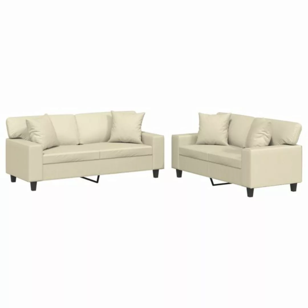 vidaXL Sofa 2-tlg. Sofagarnitur mit Kissen Creme Kunstleder günstig online kaufen