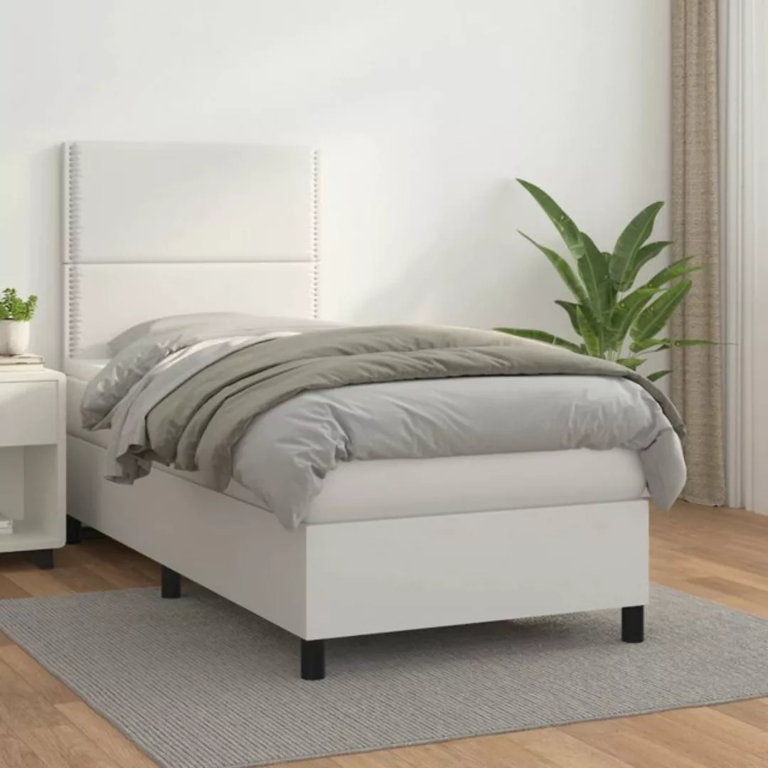 vidaXL Bett Boxspringbett mit Matratze Weiß 80x200 cm Kunstleder günstig online kaufen