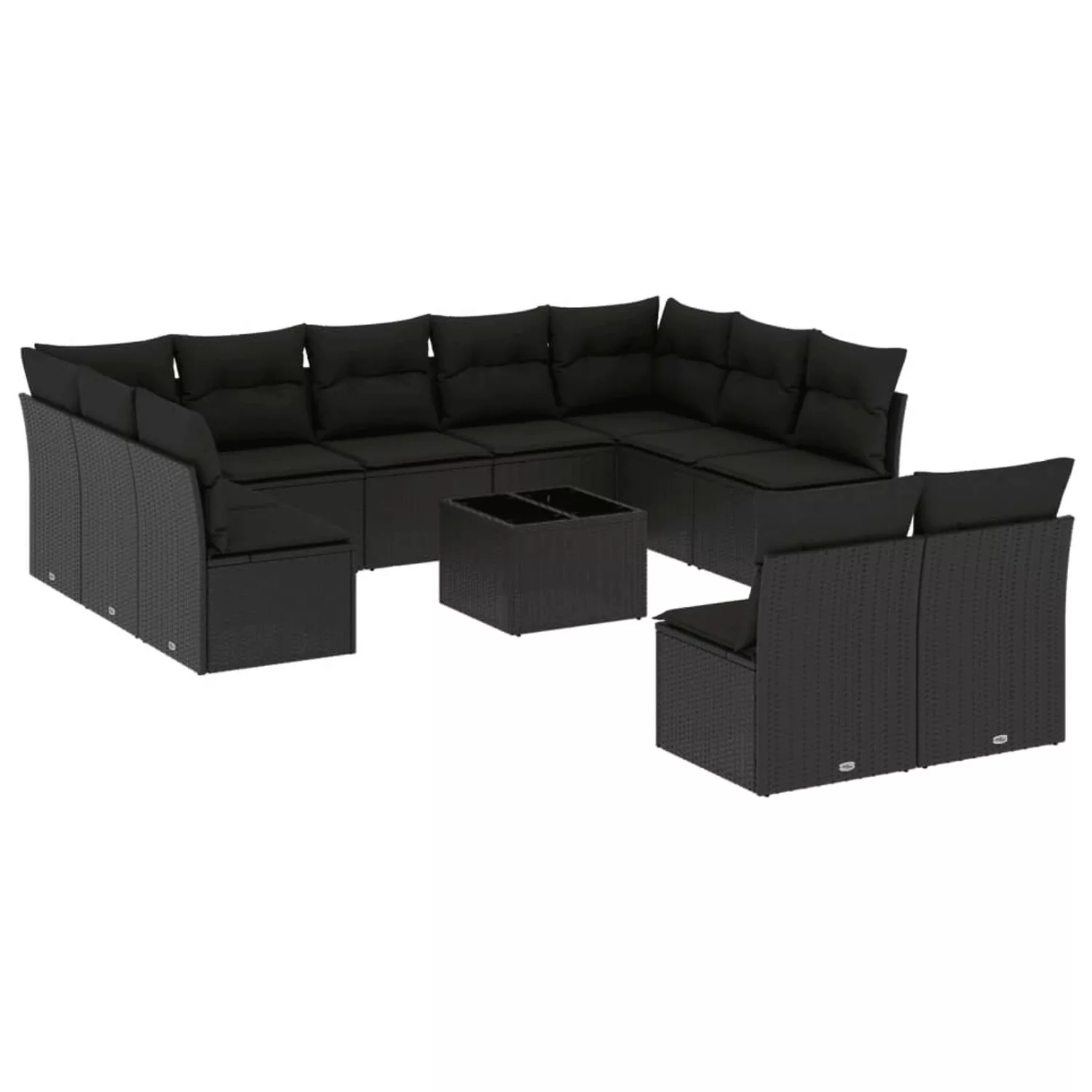 vidaXL 12-tlg Garten-Sofagarnitur mit Kissen Schwarz Poly Rattan Modell 7 günstig online kaufen