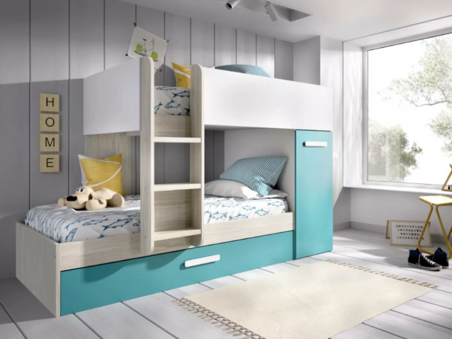 Etagenbett Ausziehbett mit Stauraum - 3x 90 x 190 cm - Weiß, Naturfarben & günstig online kaufen