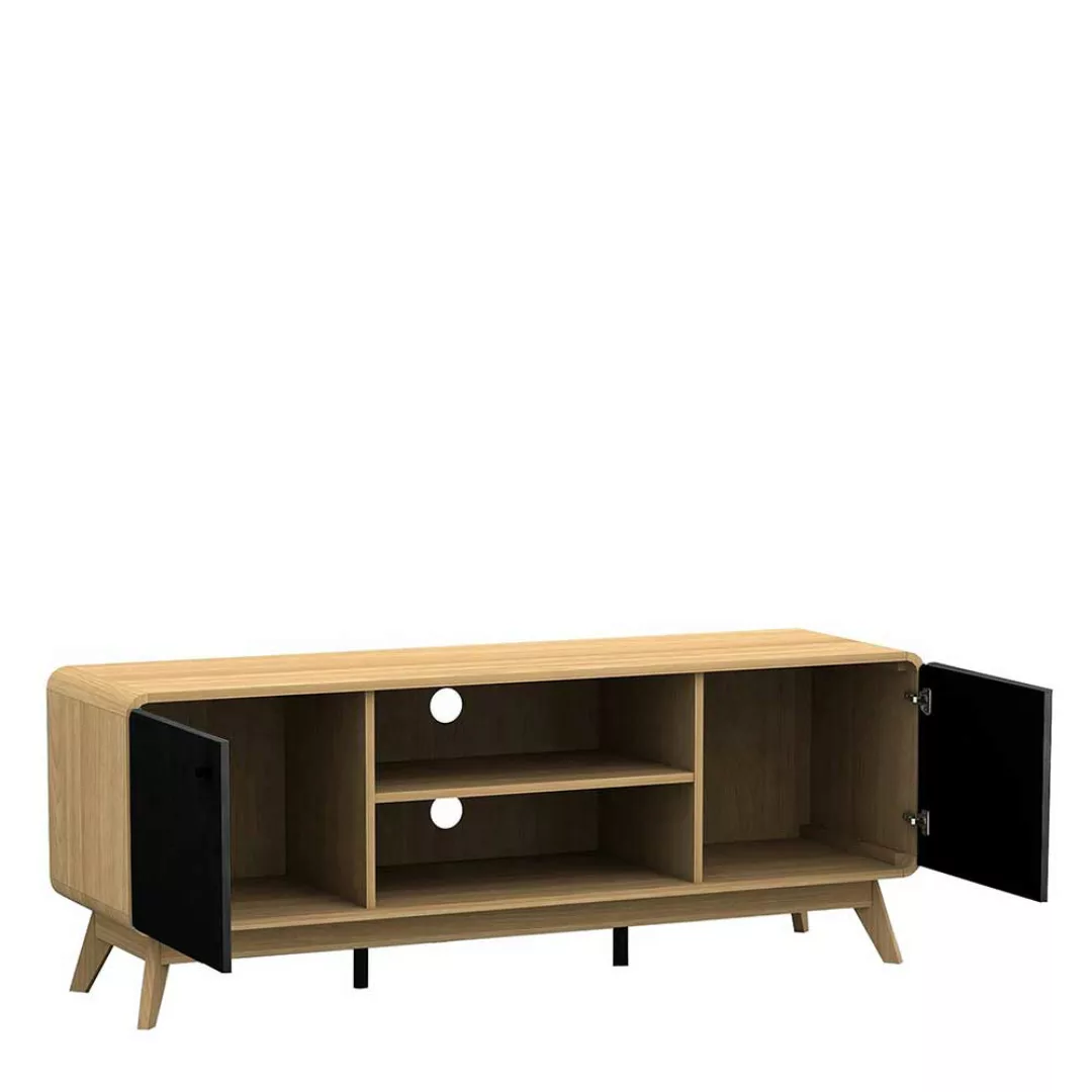 TV Sideboard in Schwarz und Eichefarben Kabeldurchlass günstig online kaufen