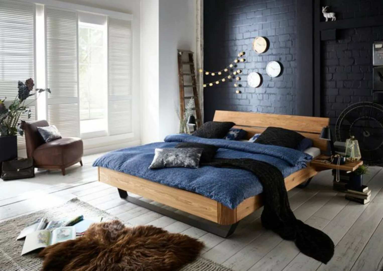 Natur24 Einzelbett Bett Aarhus 160x200cm Wildeiche massiv mit Kopfteil und günstig online kaufen