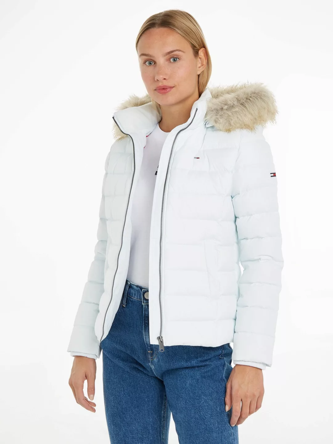 Tommy Jeans Daunenjacke BASIC HOODED DOWN JACKET mit Fellimitat an der Kapu günstig online kaufen