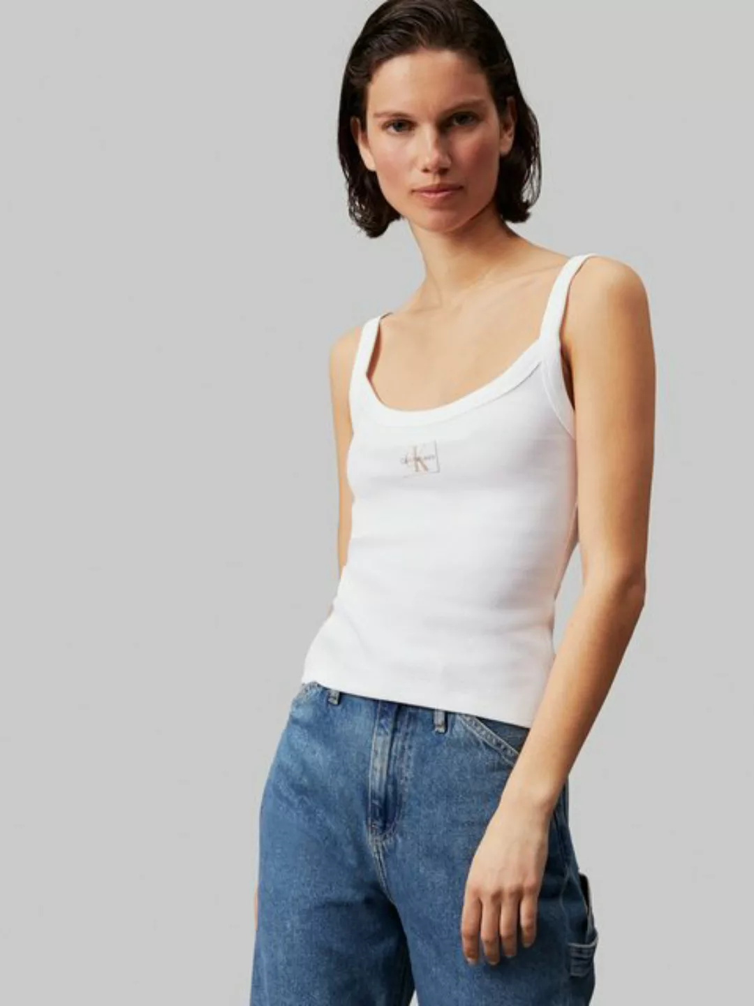 Calvin Klein Jeans Spaghettitop WOVEN LABEL RIB TANK mit Logopatch günstig online kaufen