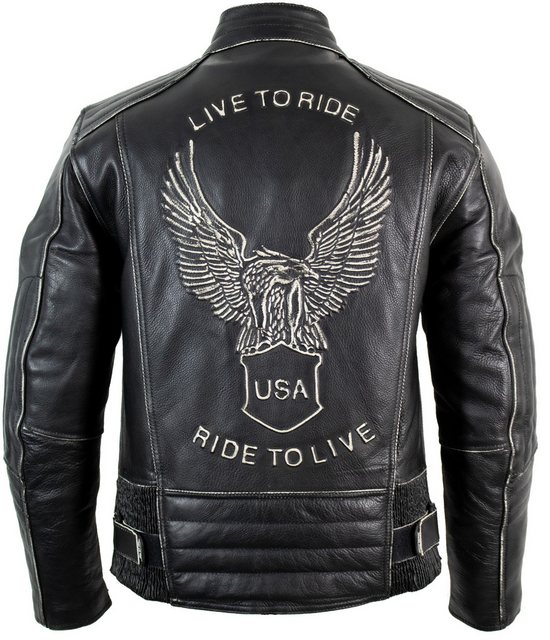 MDM Bikerjacke Motorrad Chopper Lederjacke mit einer Adler Prägung Mit Prot günstig online kaufen