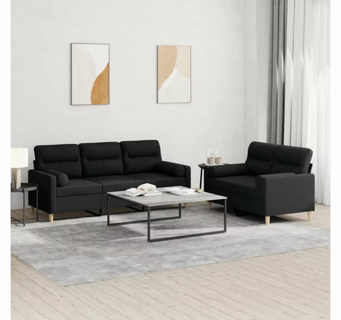 vidaXL Sofa 2-tlg. Sofagarnitur mit Kissen Schwarz Stoff günstig online kaufen