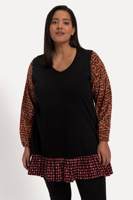 Ulla Popken Longshirt Longshirt A-Linie Mustermix V-Ausschnitt Langarm günstig online kaufen