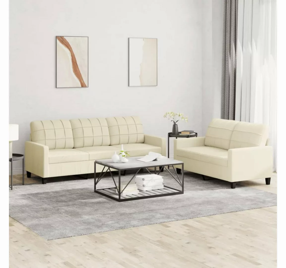 vidaXL Sofa Sofagarnitur mit Kissen Kunstleder, Standard, Creme günstig online kaufen