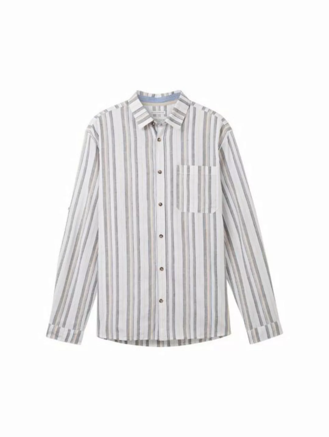 Tom Tailor Herren Langarm Hemd COMFORT COTTON LINEN - Relaxed Fit günstig online kaufen