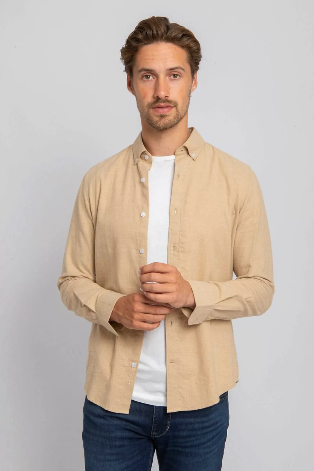 Suitable Hemd Flanel Beige - Größe M günstig online kaufen