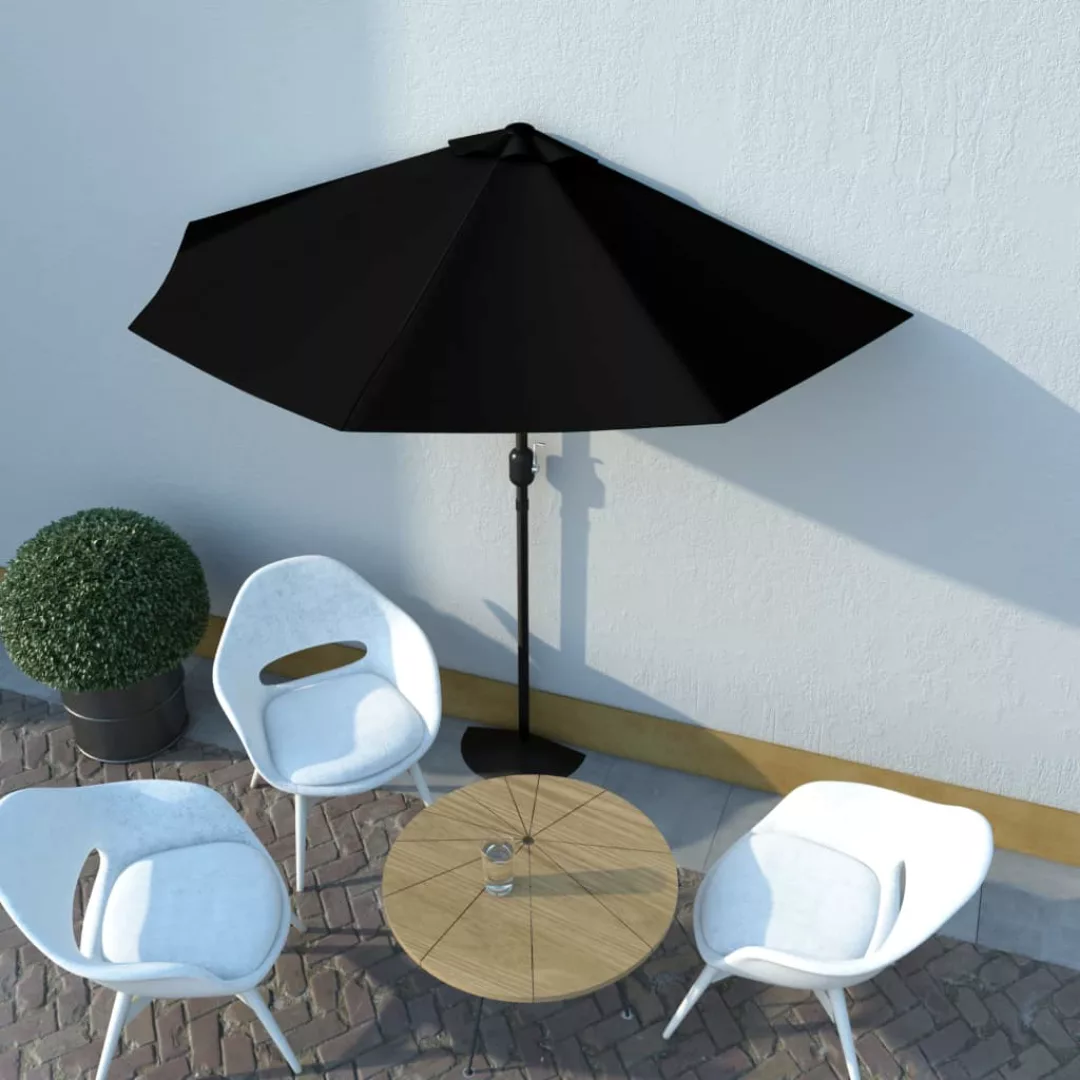 Balkon-sonnenschirm Alu-mast Schwarz 270x135x245cm Halbrund günstig online kaufen