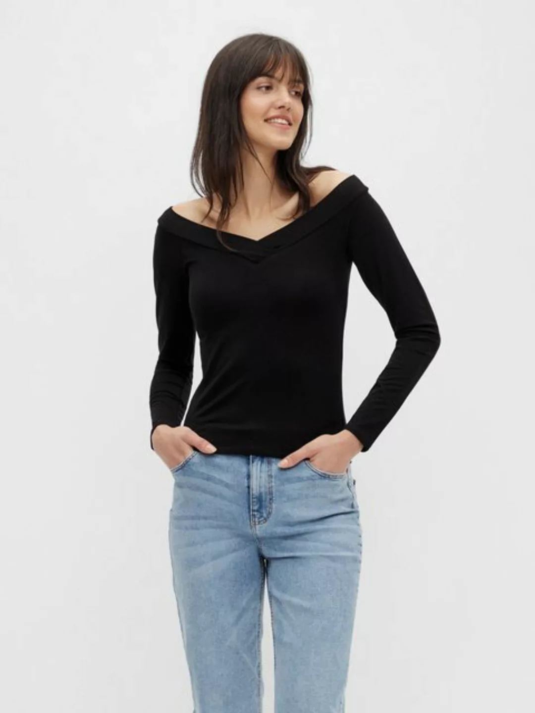 pieces Langarmshirt PCMALIVA LS OFF SHOULDER V-NECK TOP NOOS günstig online kaufen