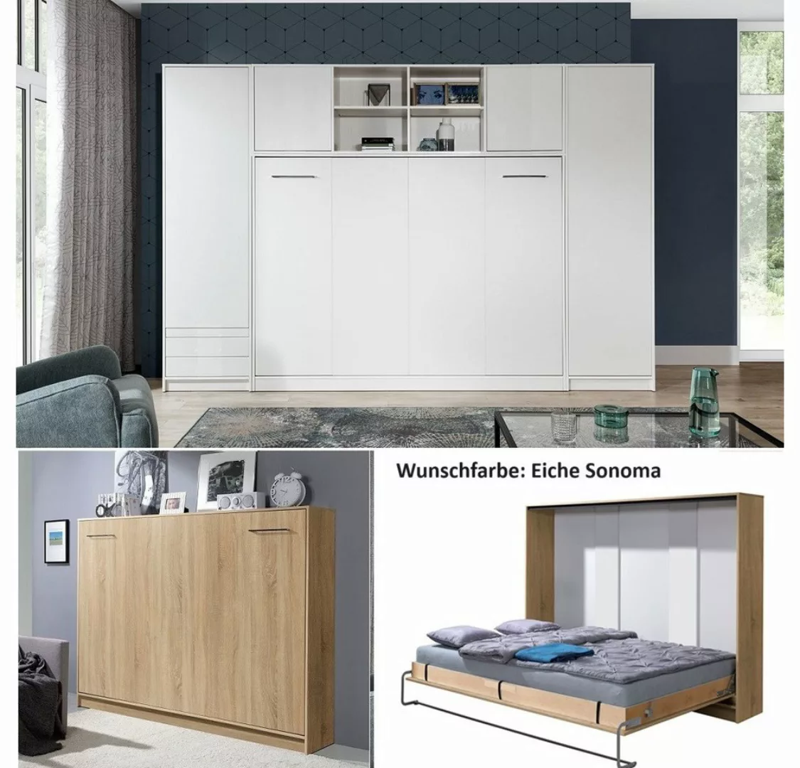 QMM TraumMöbel Schrankbett Wandbett HB 140x200 mit 2 Schränken & Aufsatz (S günstig online kaufen