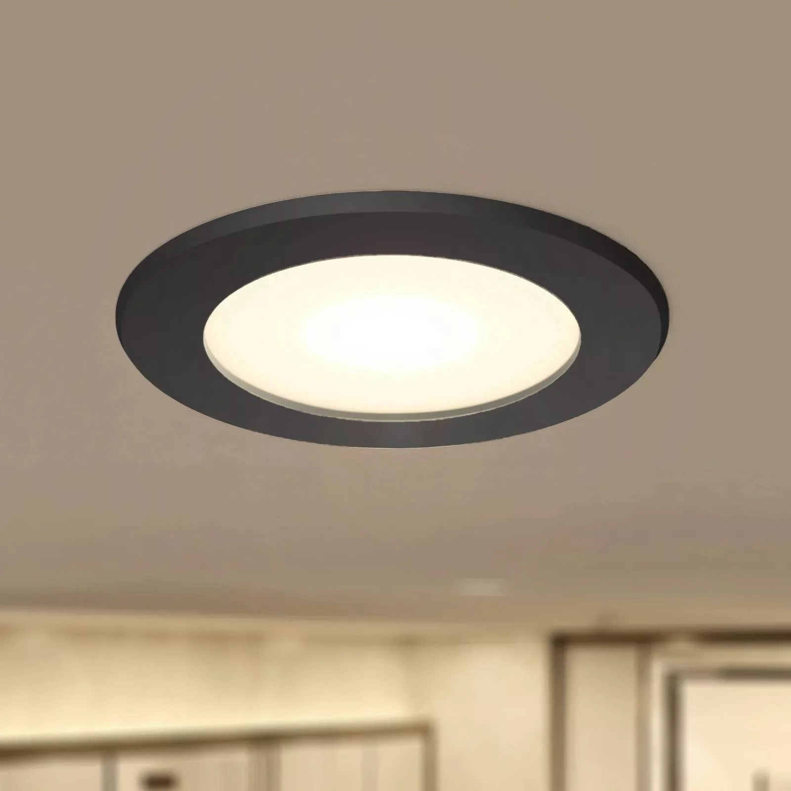 Prios LED-Einbaustrahler Rida, schwarz, Ø 10 cm, CCT, IP44 günstig online kaufen