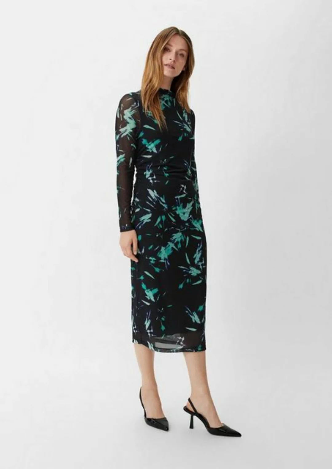 Comma Maxikleid Kleid mit Viskosefutter Raffung günstig online kaufen