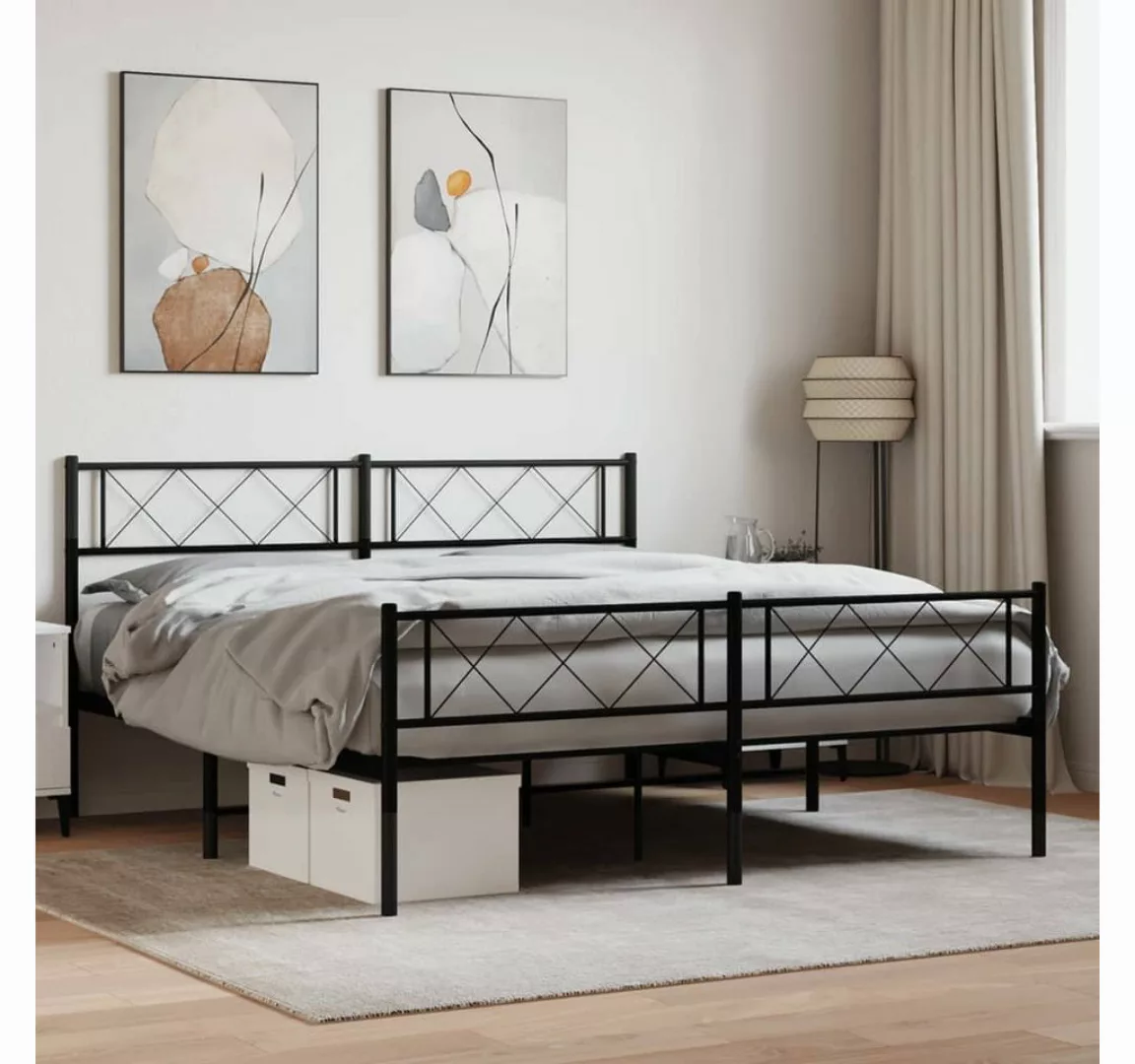furnicato Bett Bettgestell mit Kopf- und Fußteil Metall Schwarz 135x190 cm günstig online kaufen