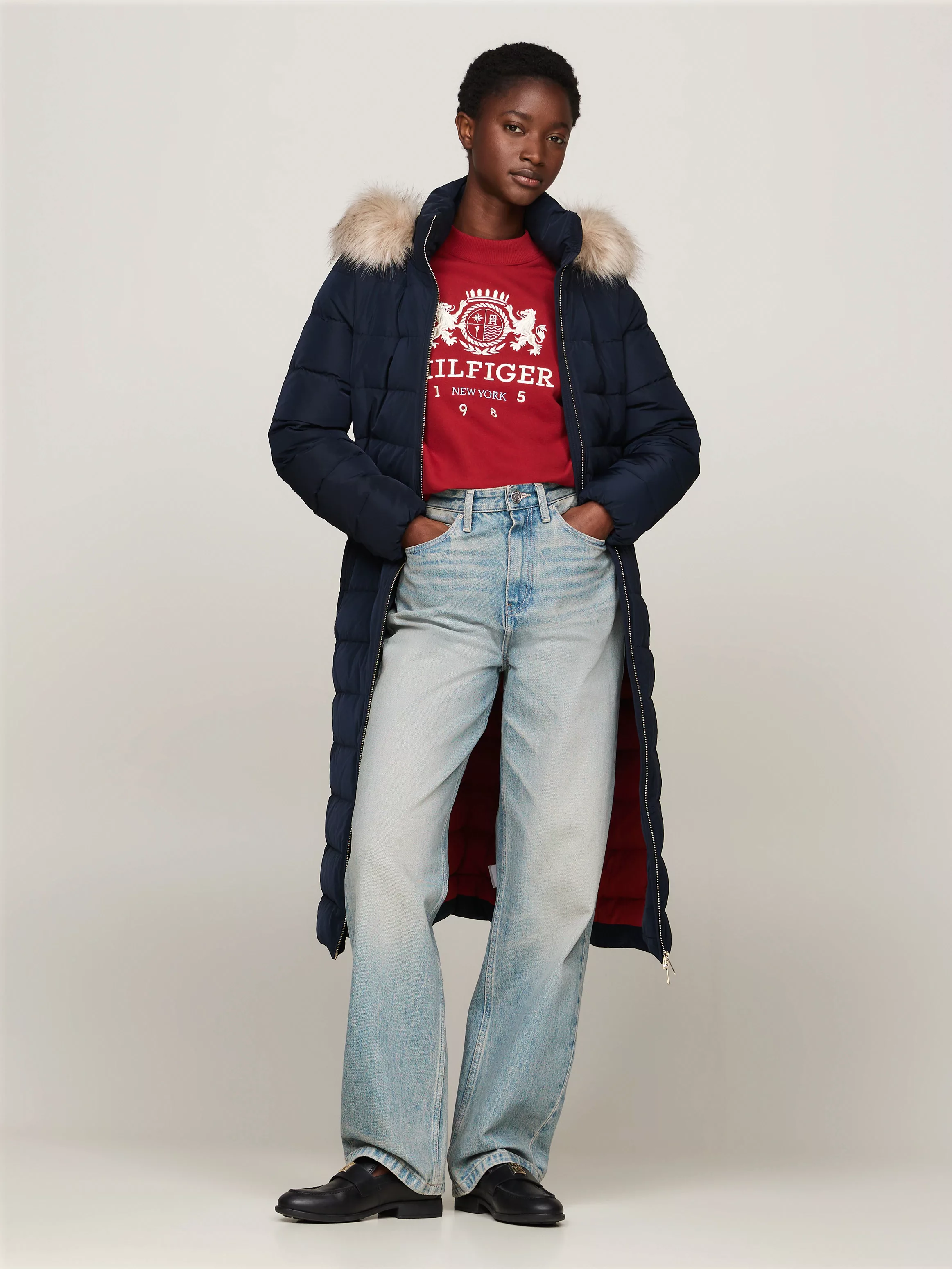 Tommy Hilfiger Steppmantel "HERITAGE DOWN TYRA MAXI WITH FUR", mit Logopatc günstig online kaufen